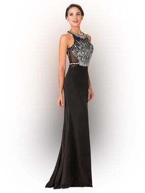 Black Evening Gown with Silver Beaded Bodice